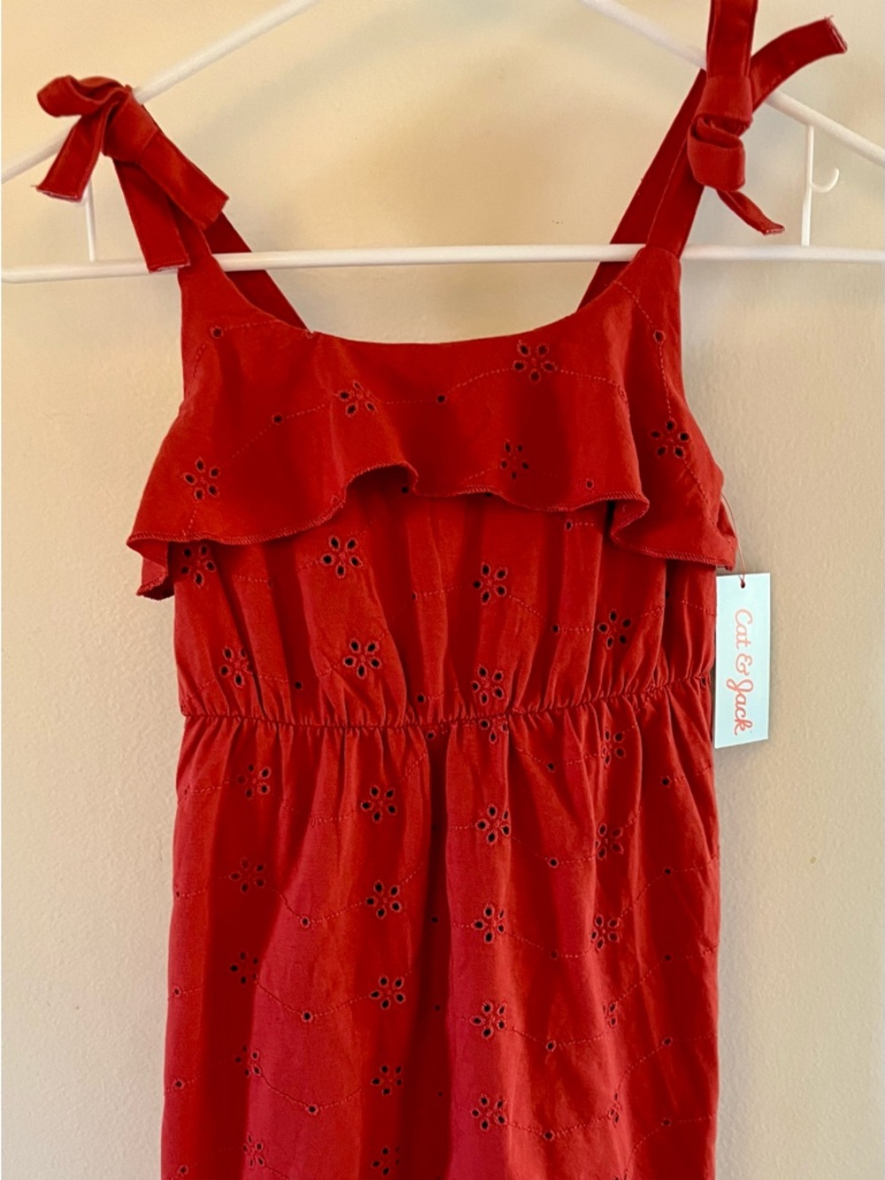 Cat & Jack Red Eyelet Ruffle Tie-Shoulder Sundress